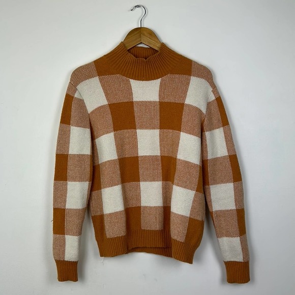 Callahan Sweaters - Callahan Orange Checker Mock Neck Sweater